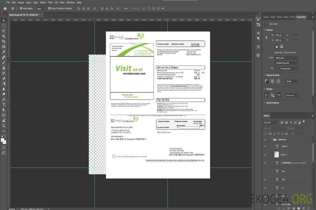 Modèle de facture de services publics de USA Windstream Holdings, Inc. aux formats Word et PDF template